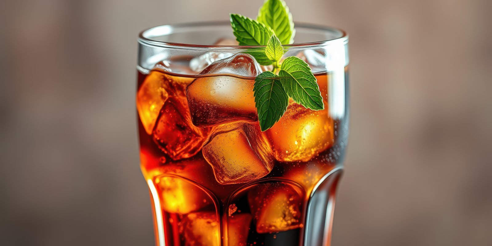 Refreshing glass of iced beverage garnished with mint leaves served in a cozy setting
